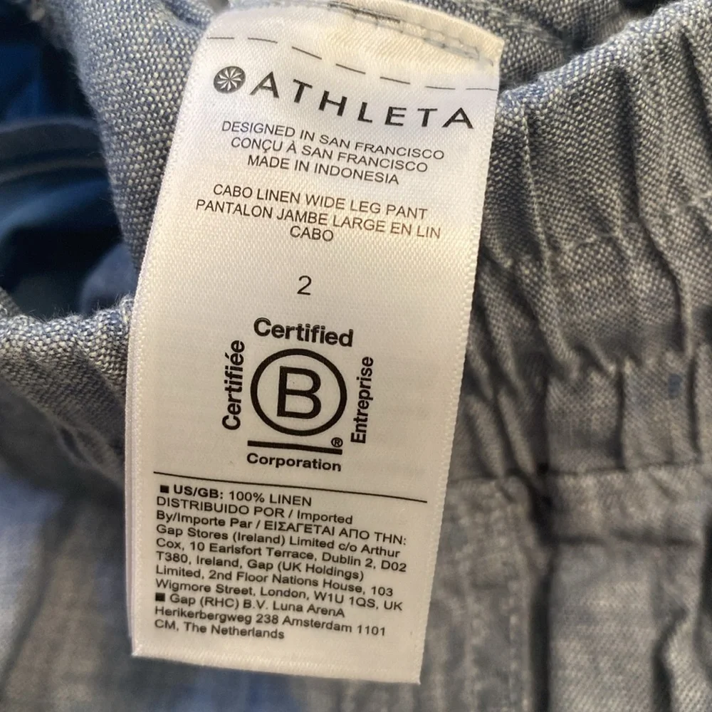 Athleta Cabo Linen Wide Leg Light Blue Pants Elastic Comfort - Picture 8 of 8